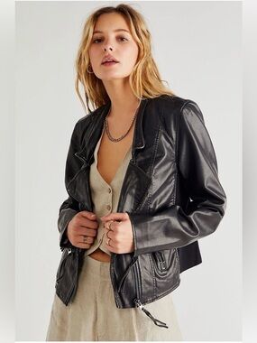 🖤 ✨ Free People We The Free Vegan Leather Moto Jacket Black Size S